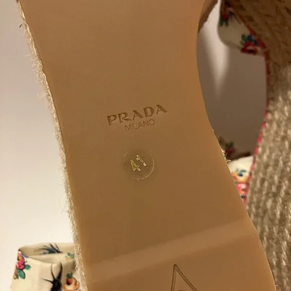 Prada Floral bird print lace up Espadrille Wedges heels sandals 41 10